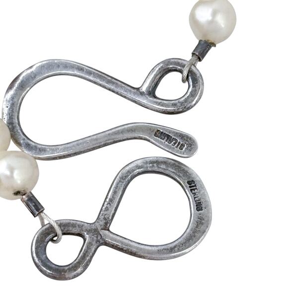 Estate Natural Citrine Nugget Pearl Sterling Silver Clasp Necklace 19.5" - Picture 5 of 7